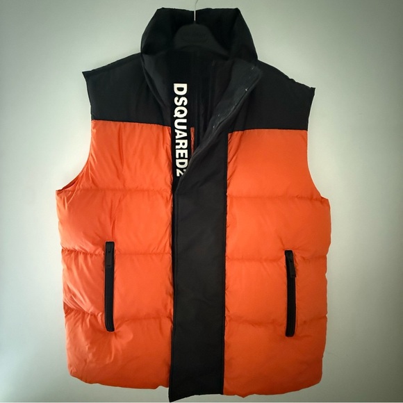DSQUARED2 Men's Orange and Black Puffer Vest - Picture 2 of 15